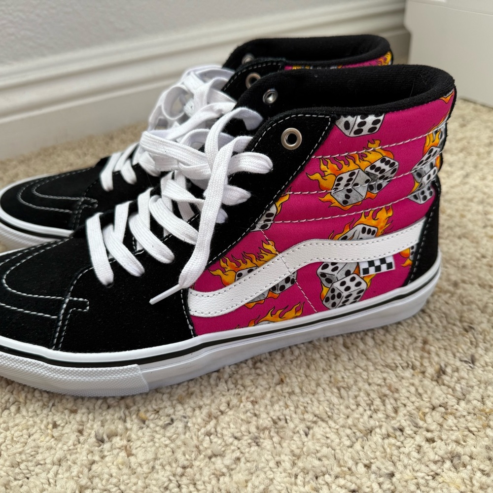 Vans High-Top Sneakers - Black and Pink Flames